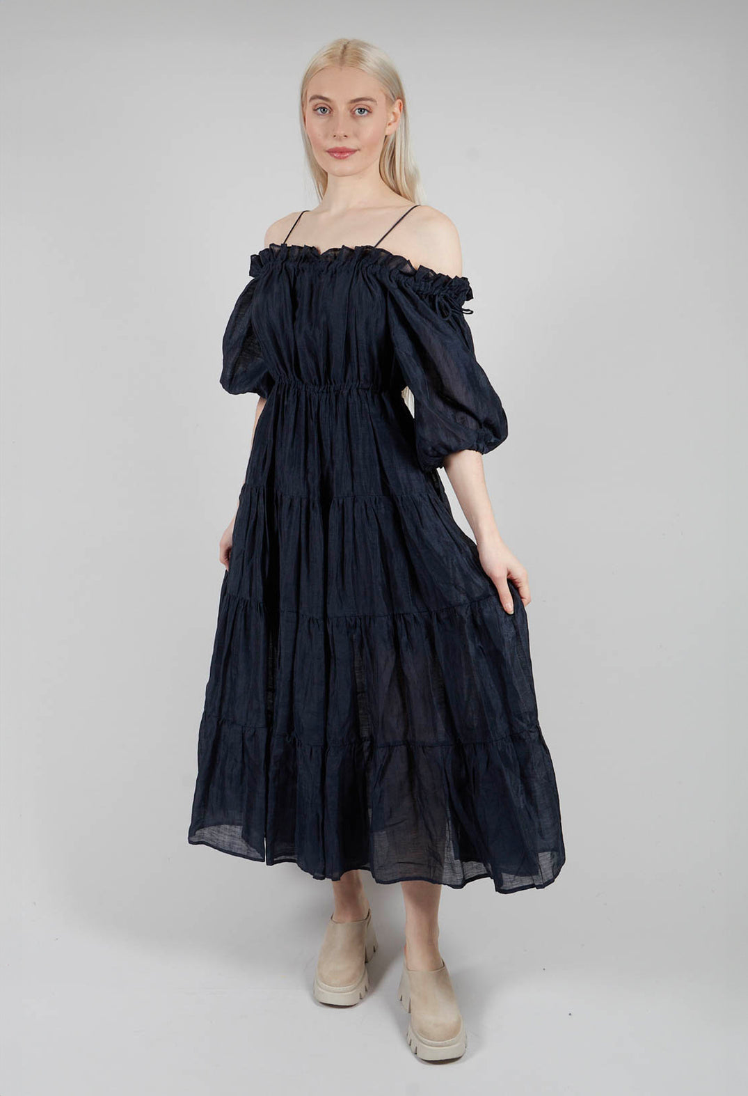 blue milkmaid dress Mei Meij Milkmaid Dress in Navy
