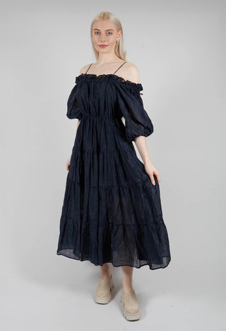 Milkmaid Dress in Navy