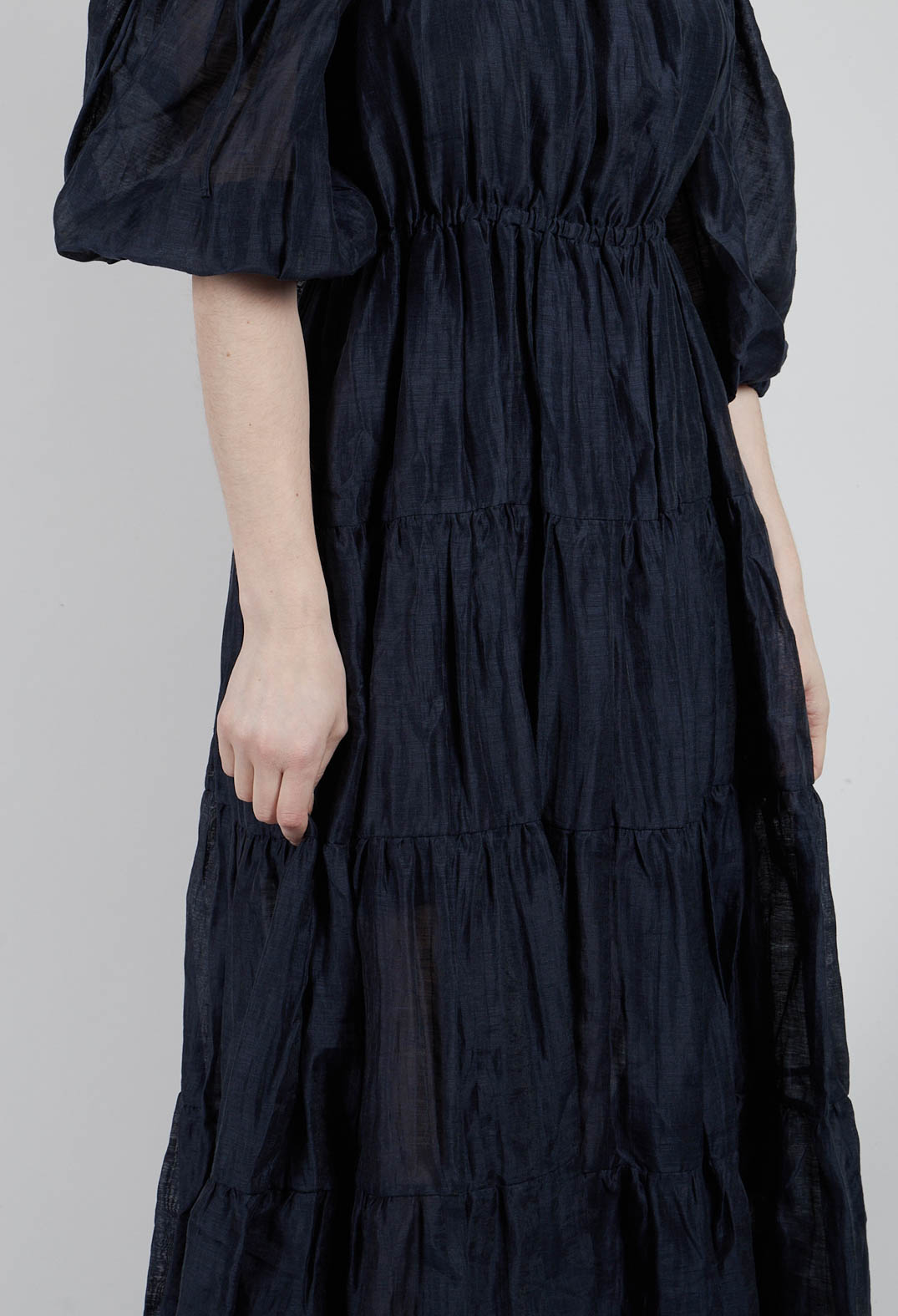 navy blue milkmaid dress Cotton Tiered Milkmaid Midi Dress