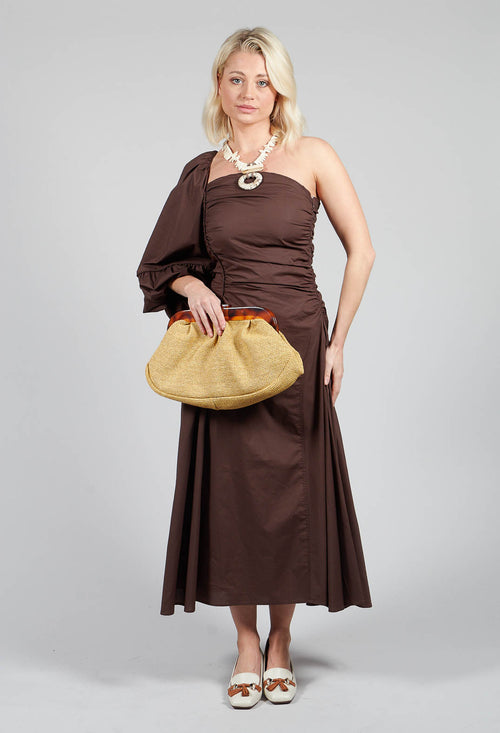 One Shoulder Ruched Dress in Chocolate