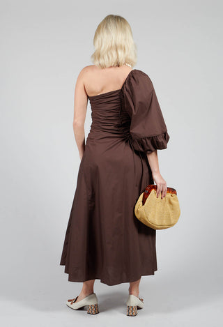 One Shoulder Ruched Dress in Chocolate