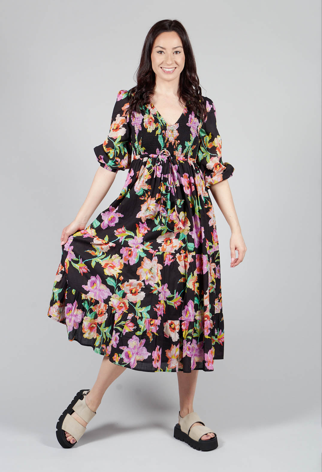 Trapani Dress in Black Floral Print