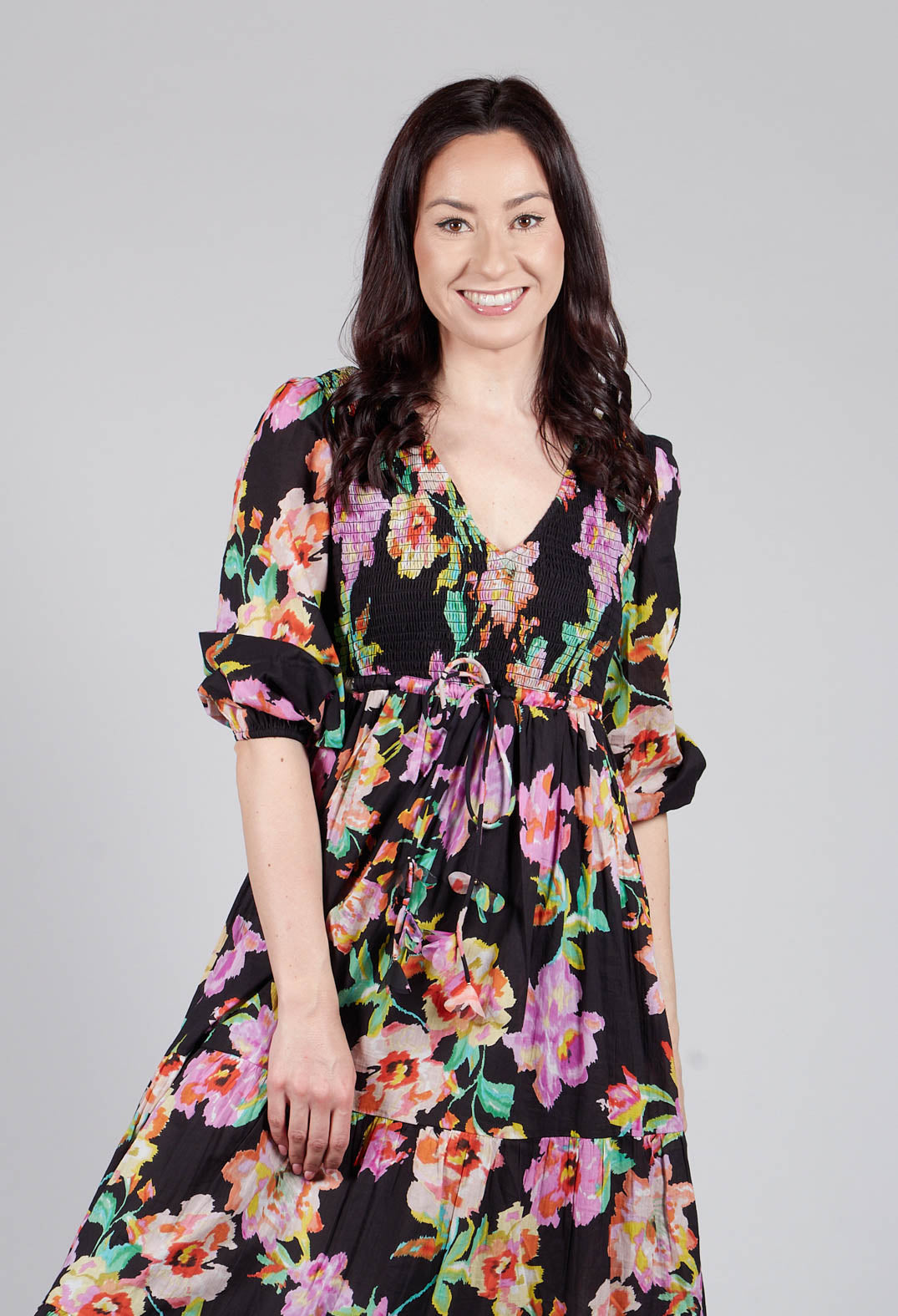 Trapani Dress in Black Floral Print