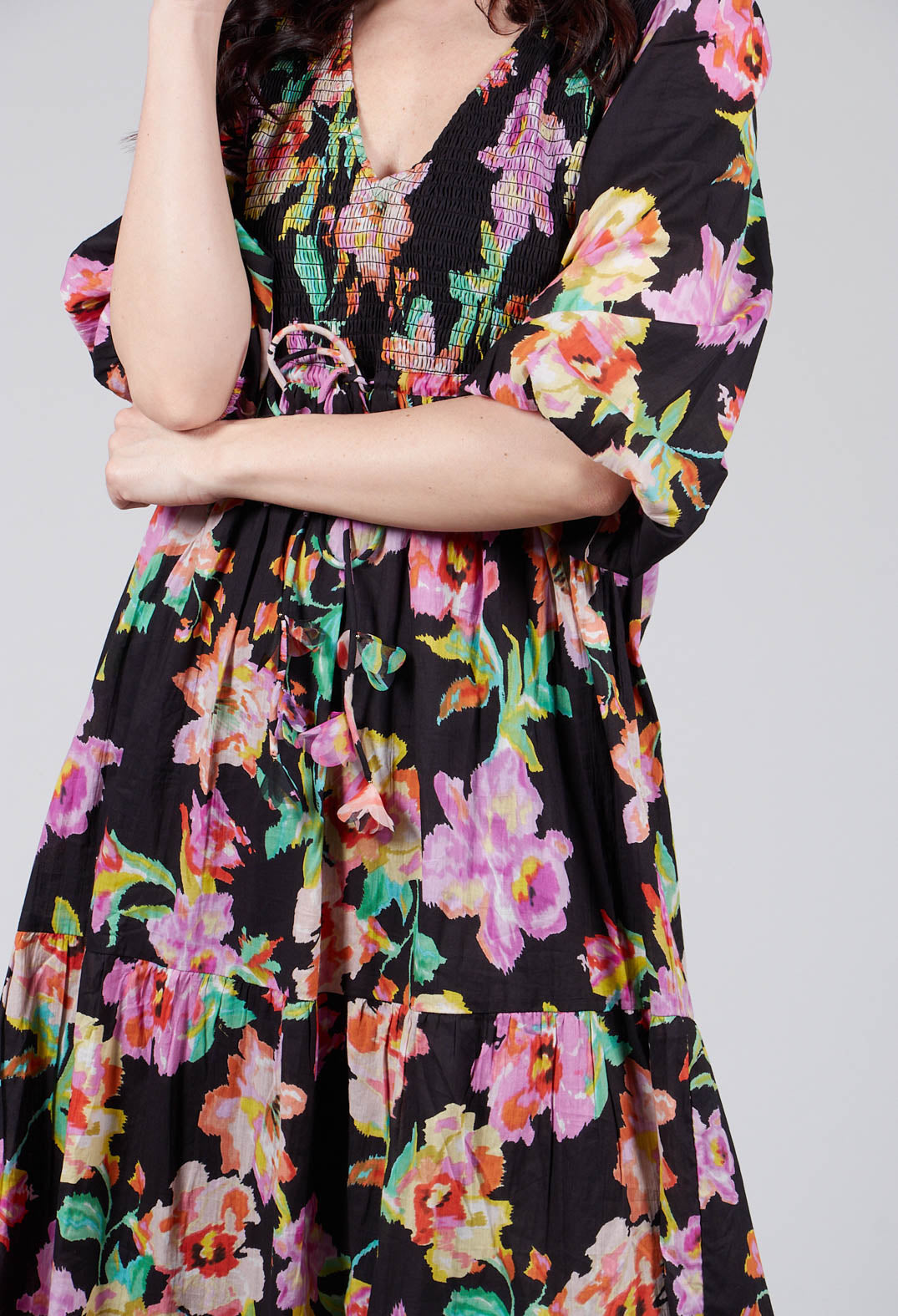 Trapani Dress in Black Floral Print