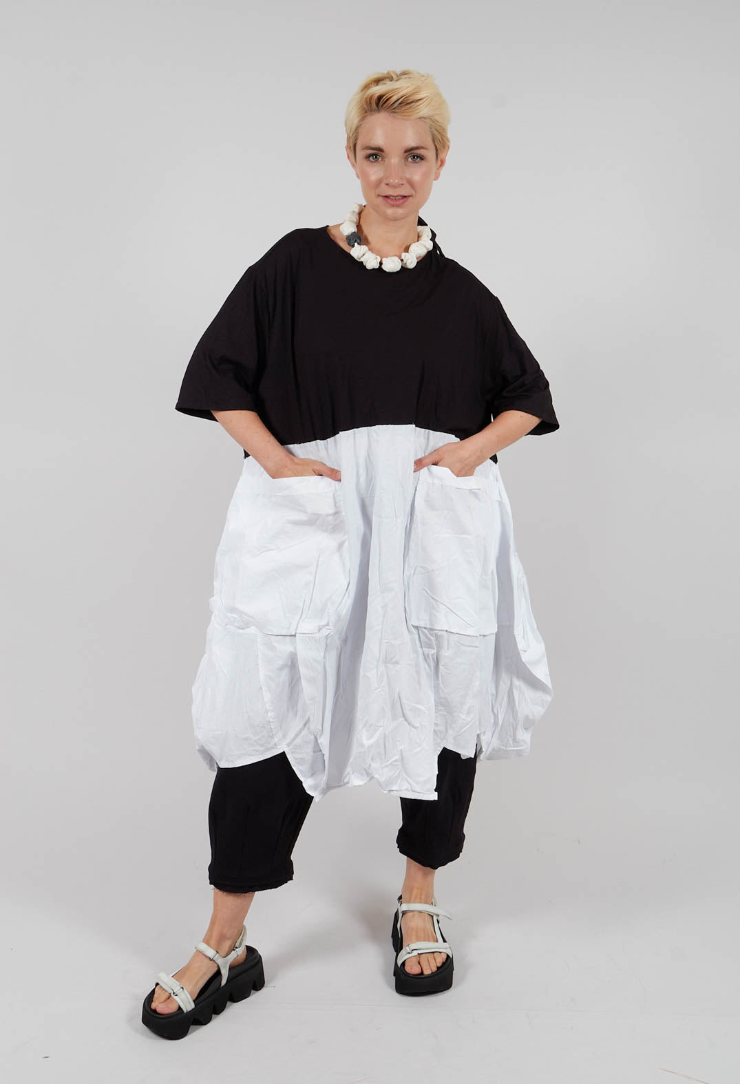 T-Shirt Dress with Statement Pockets in Black and White