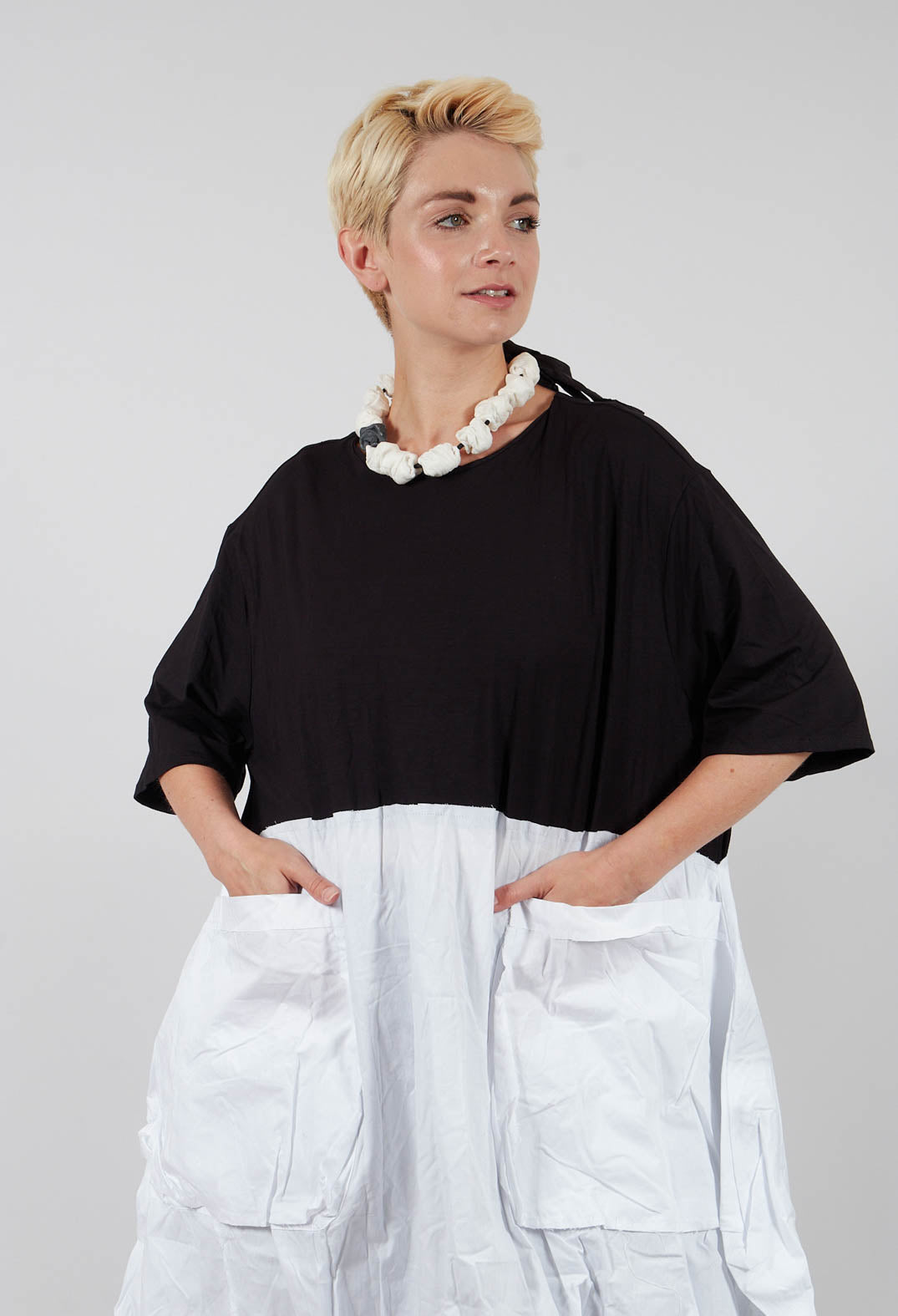 T-Shirt Dress with Statement Pockets in Black and White