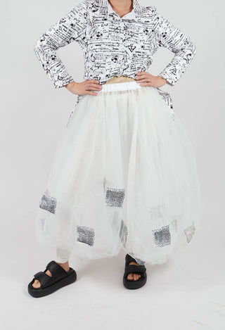 Patch Print Tulle Skirt in White