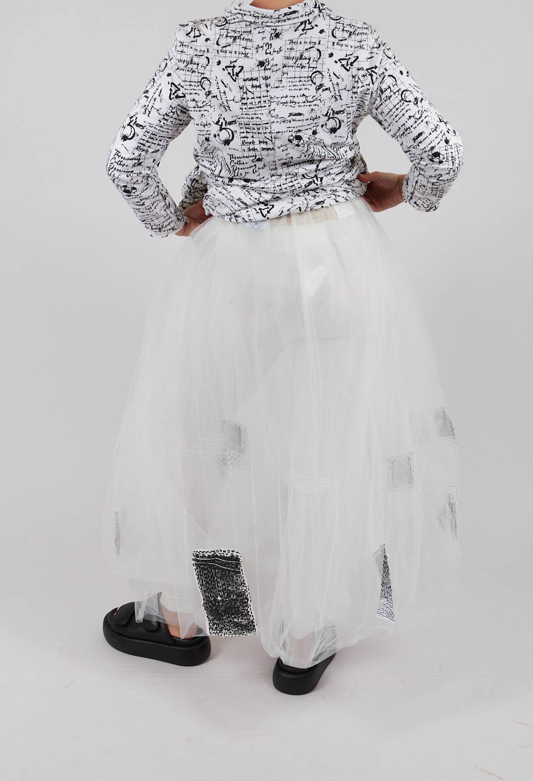 Patch Print Tulle Skirt in White