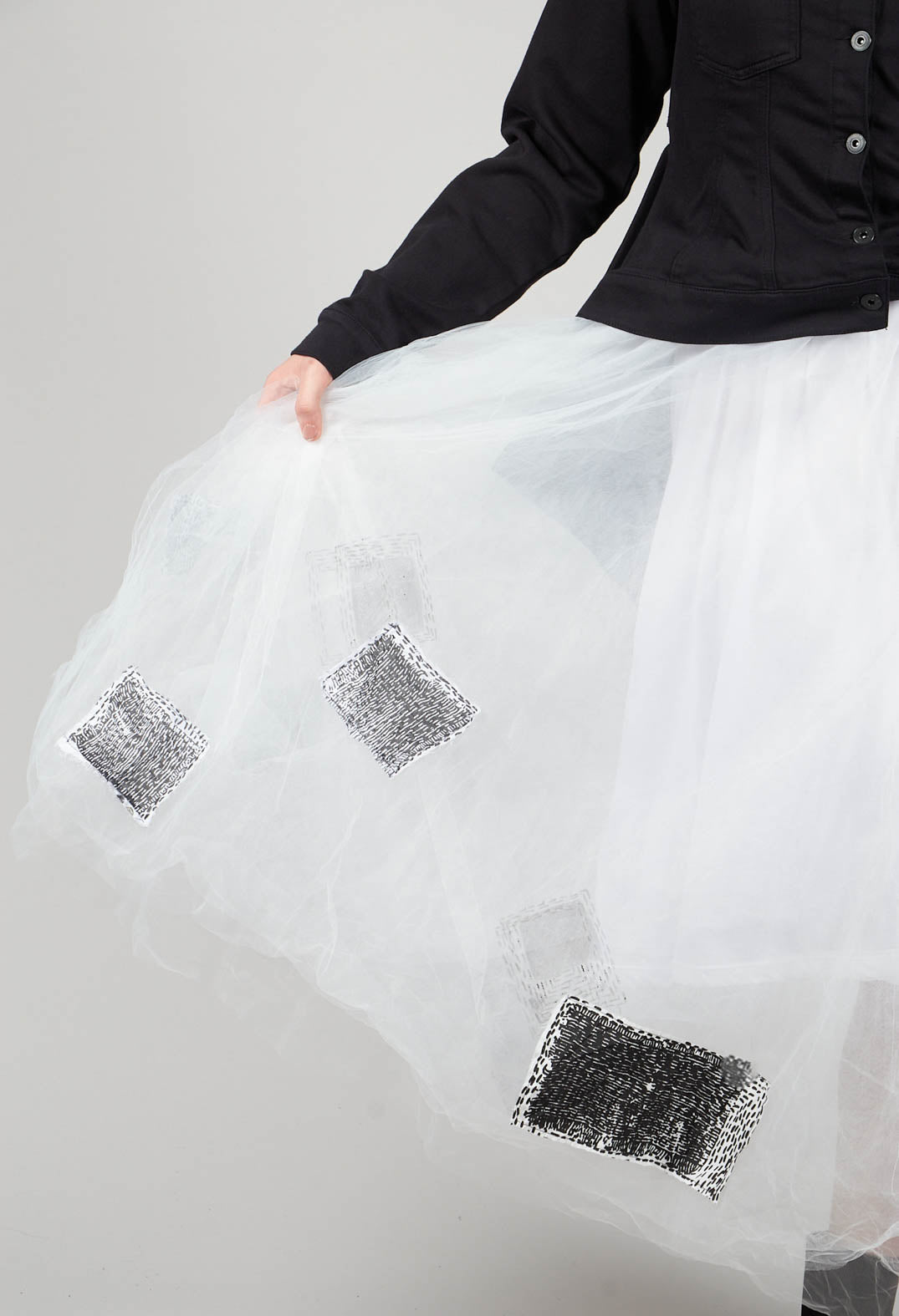 Patch Print Tulle Skirt in White