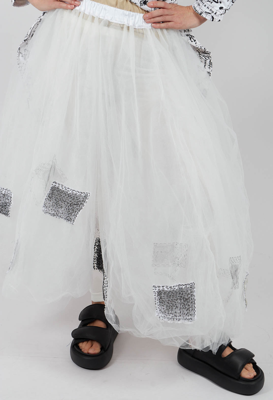 Patch Print Tulle Skirt in White