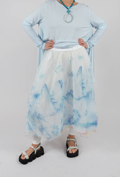 Printwork Tulle Skirt in Blue
