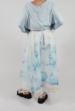 Printwork Tulle Skirt in Blue