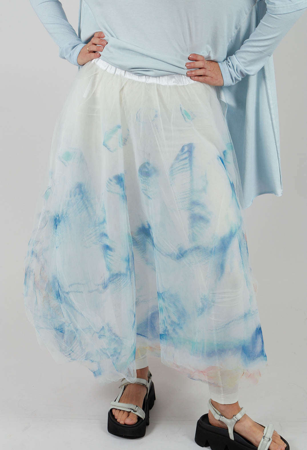 Printwork Tulle Skirt in Blue