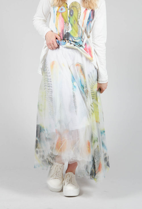 Printwork Tulle Skirt in Yellow