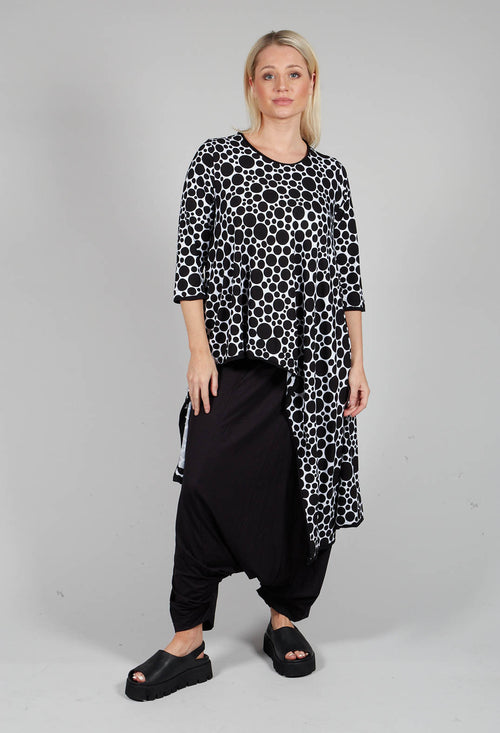 Asymmetrical Jersey Tunic Top  in White with Black Pois