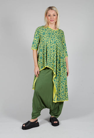 Asymmetrical Jersey Tunic Top in Lime with Green Pois
