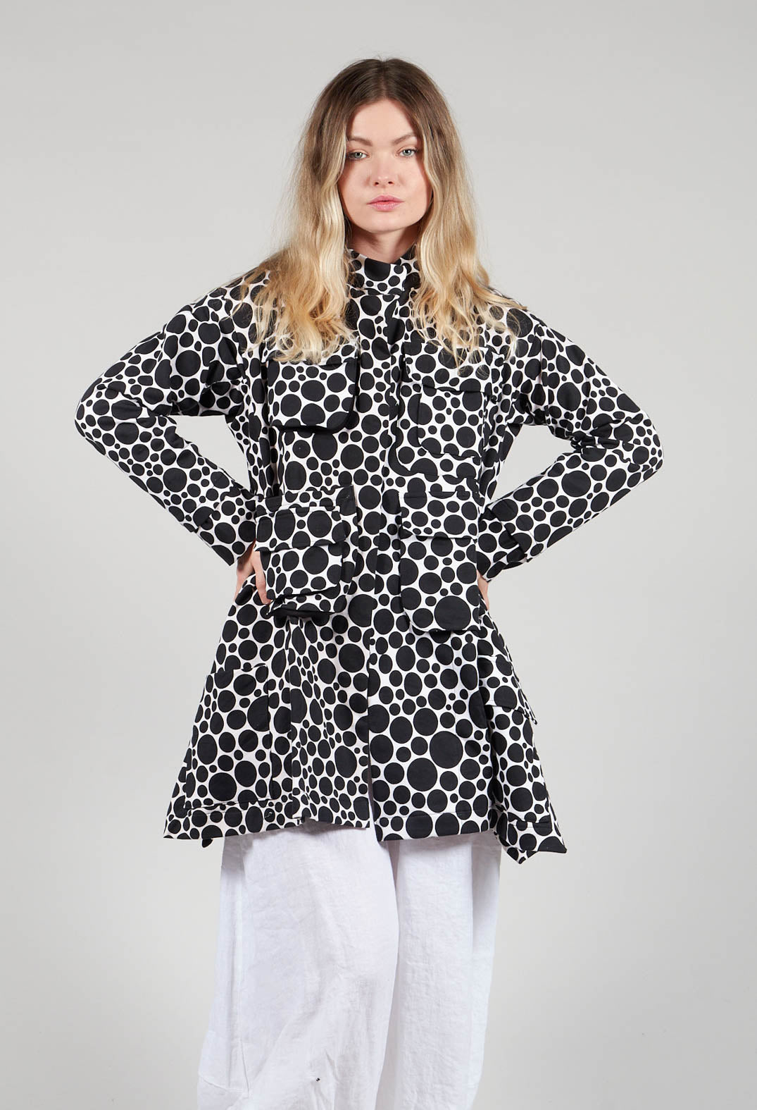 Jersey Jacket in White with Black Pois