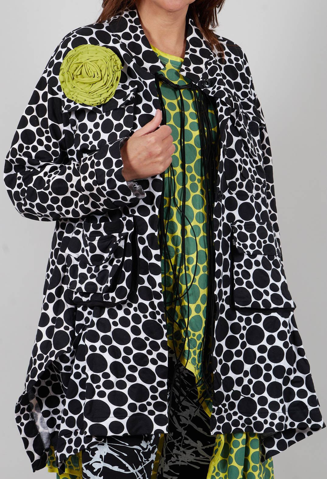 Jersey Jacket in White with Black Pois