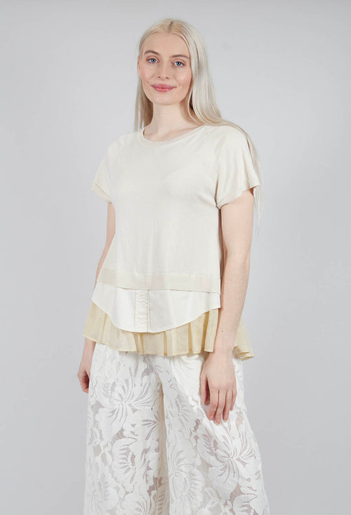 Sweater Top with Layered Hem in Cream