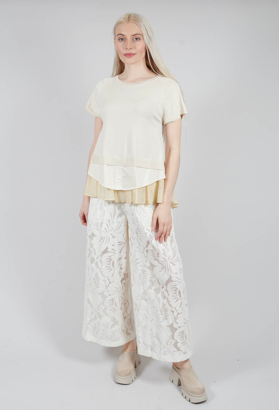 Sweater Top with Layered Hem in Cream