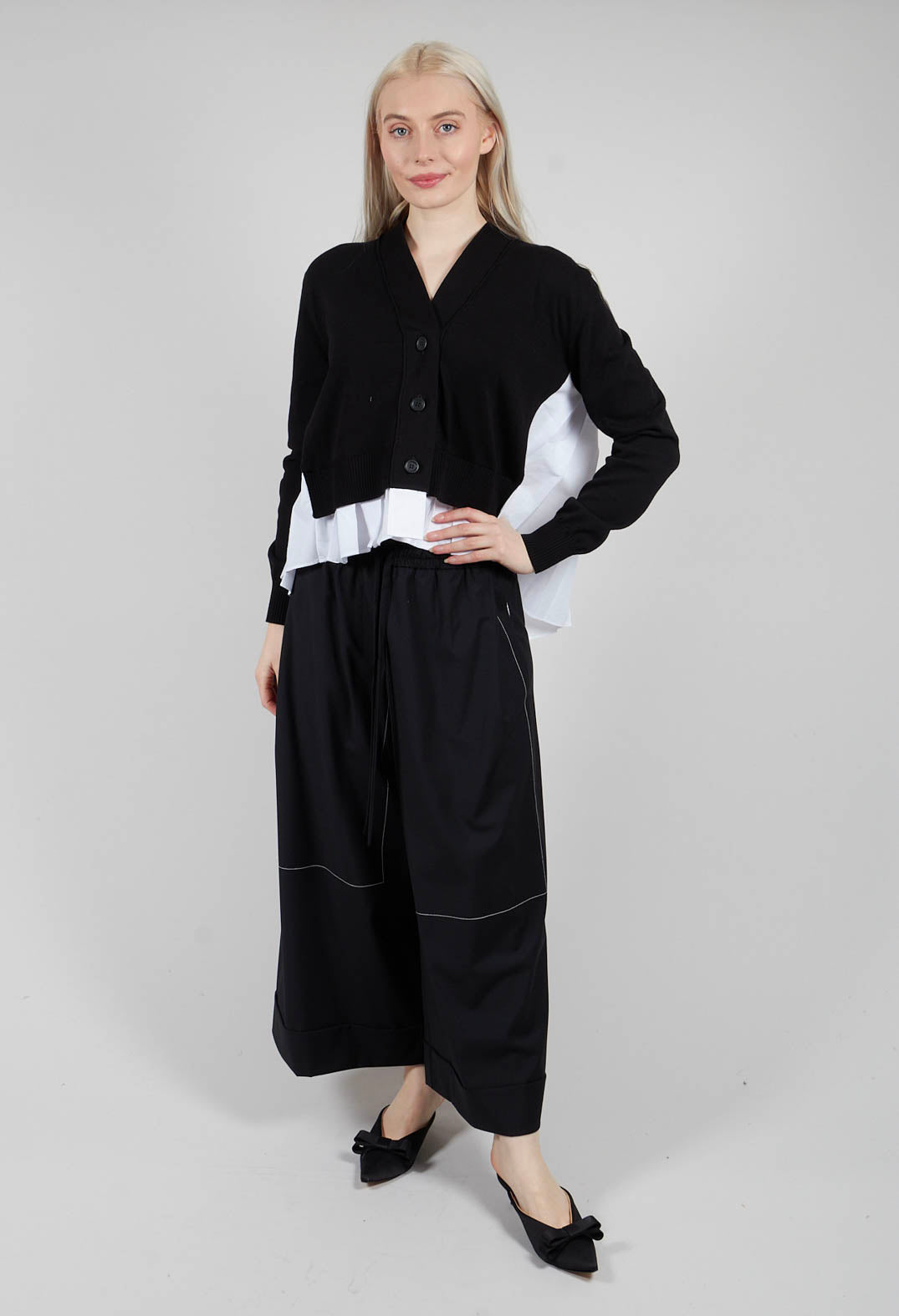 Pleated Shirt Cardigan in Black