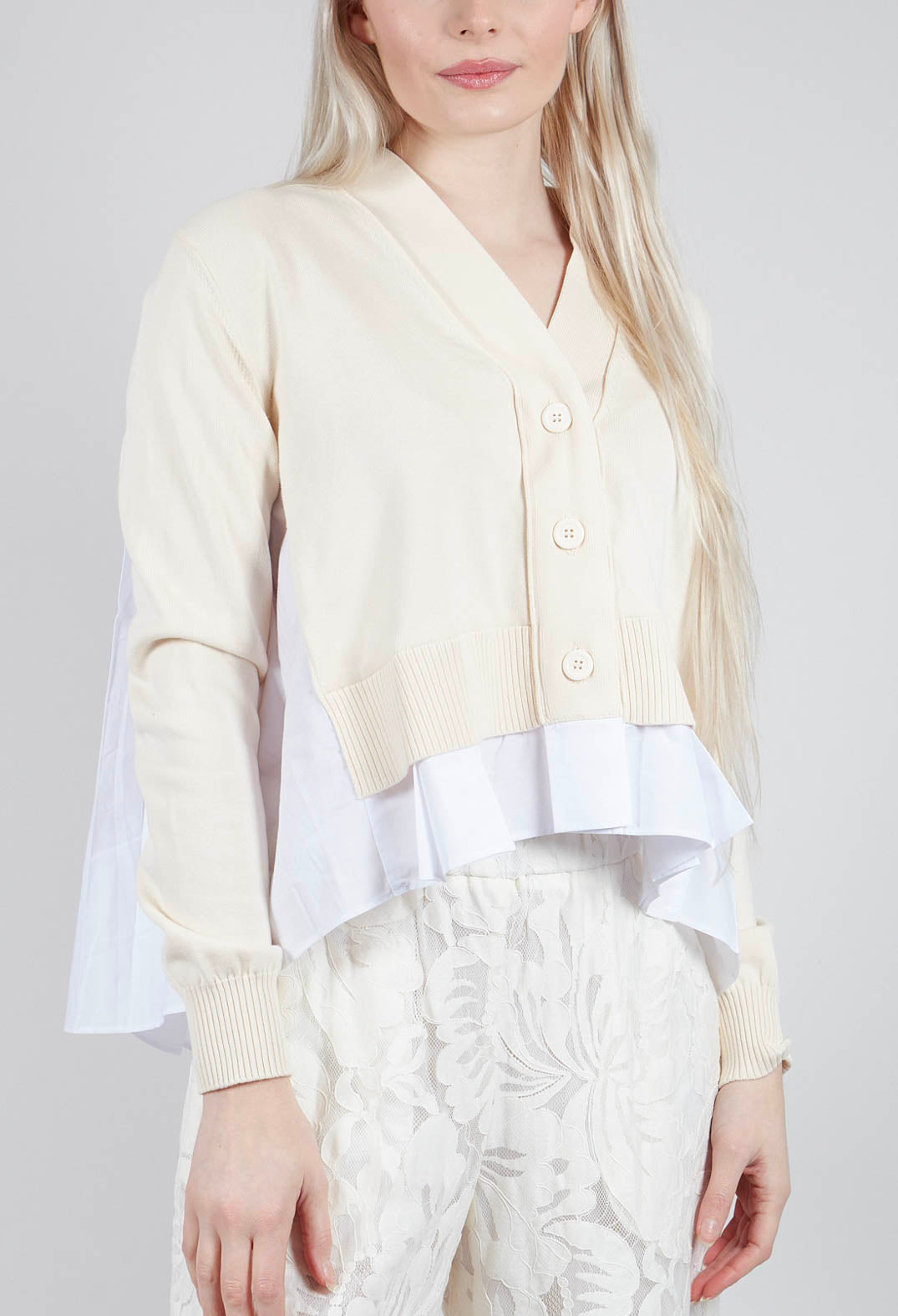 Pleated Shirt Cardigan in Cream