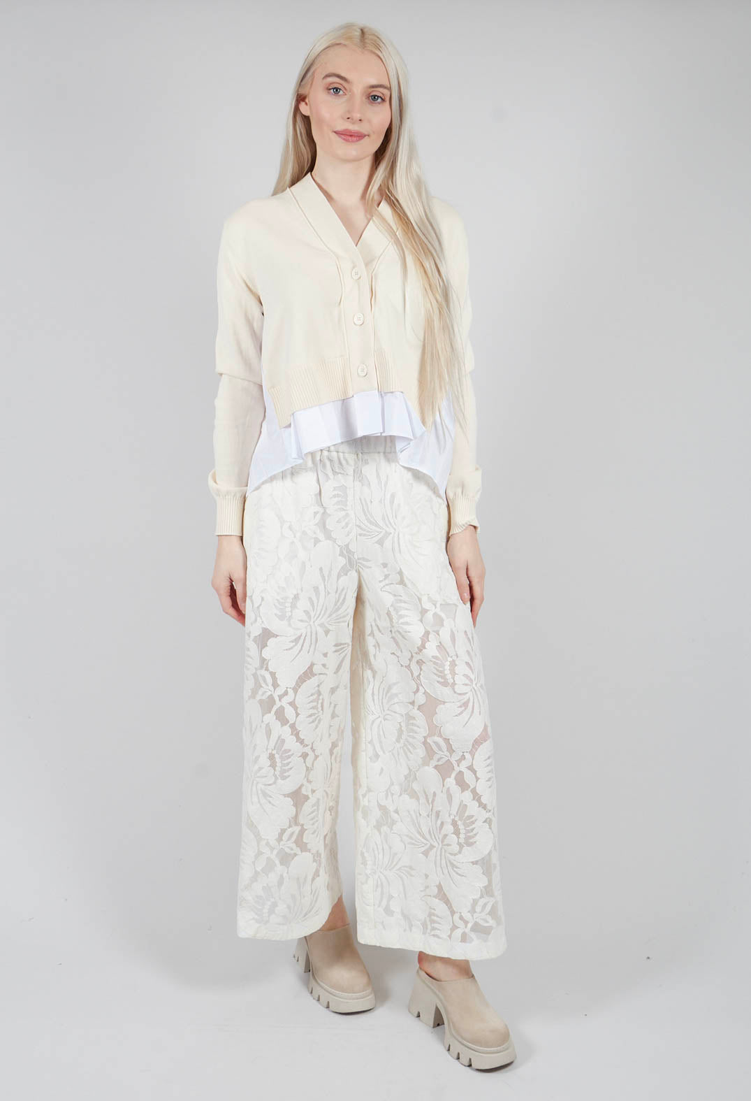 Pleated Shirt Cardigan in Cream