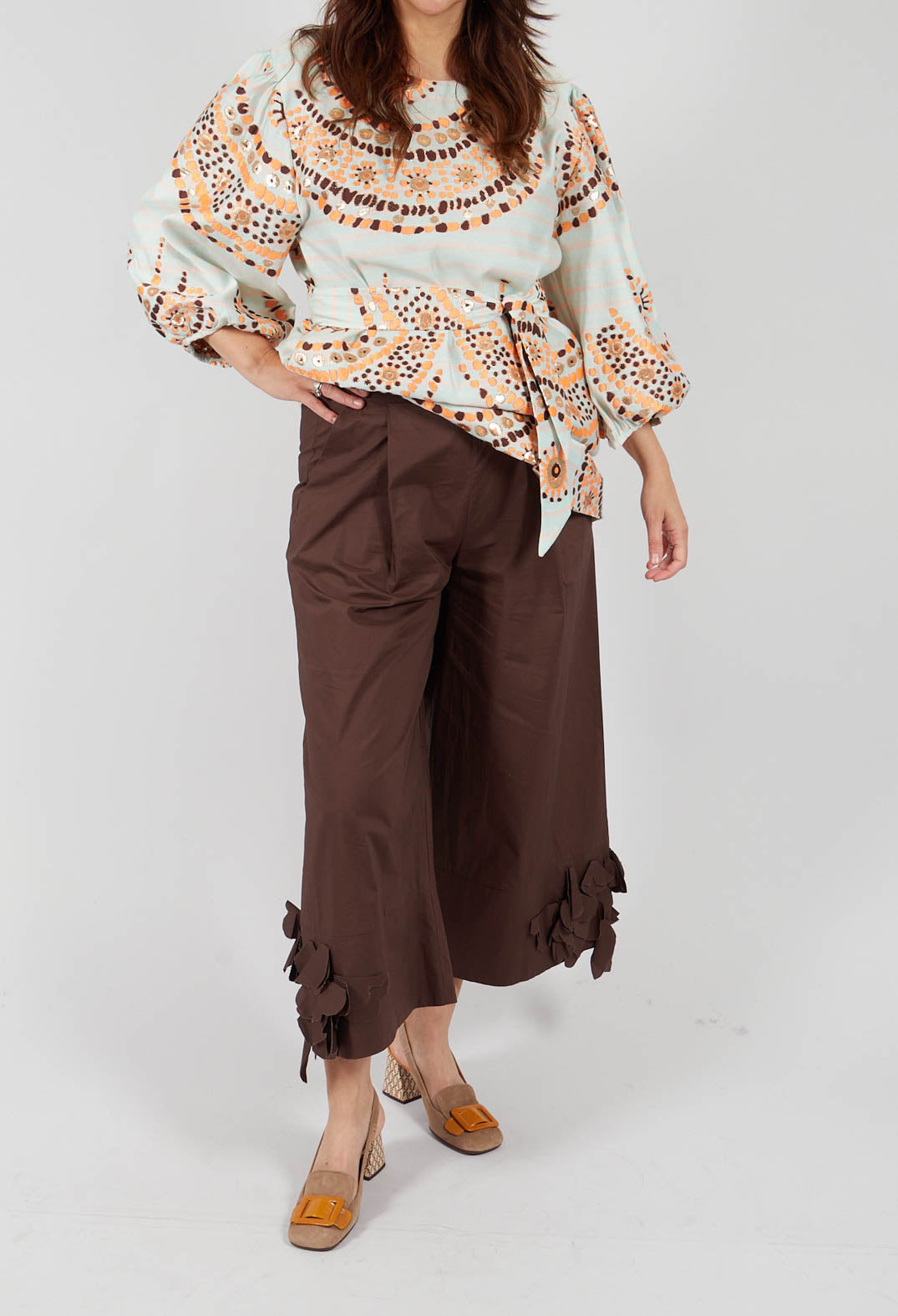 Frill Hemmed Trousers in Chocolate