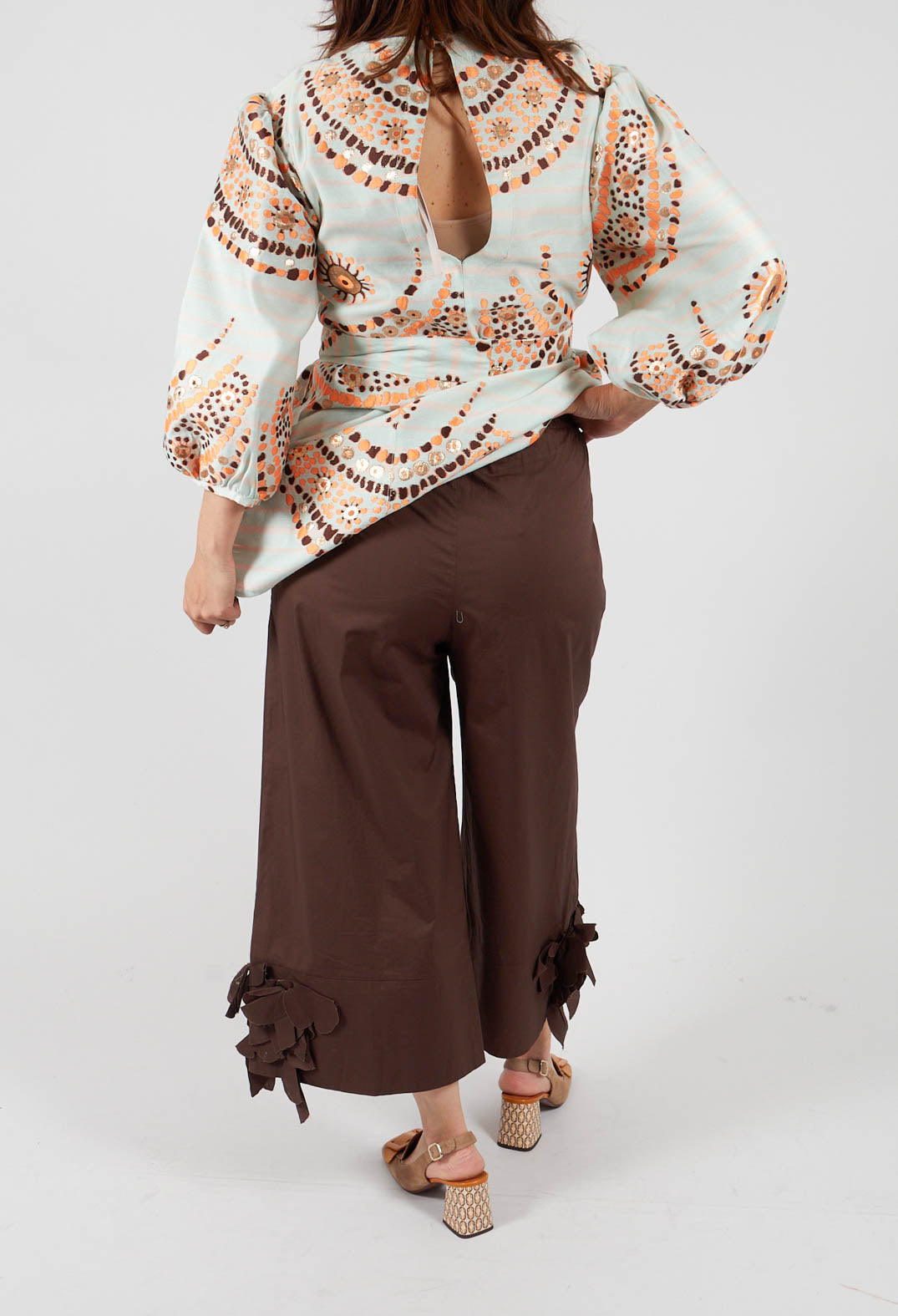 Frill Hemmed Trousers in Chocolate