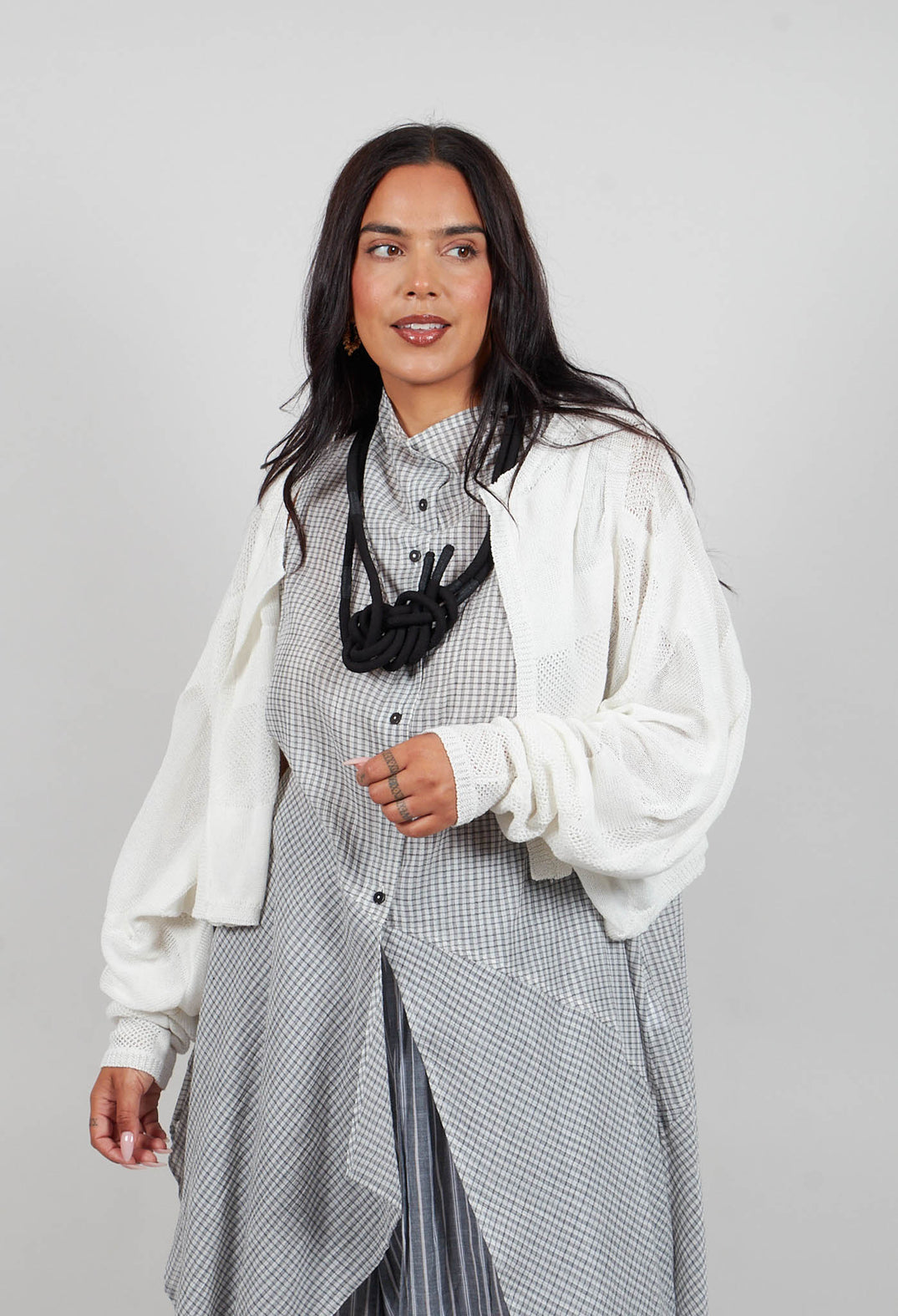 Cropped Knitted Cardigan in White