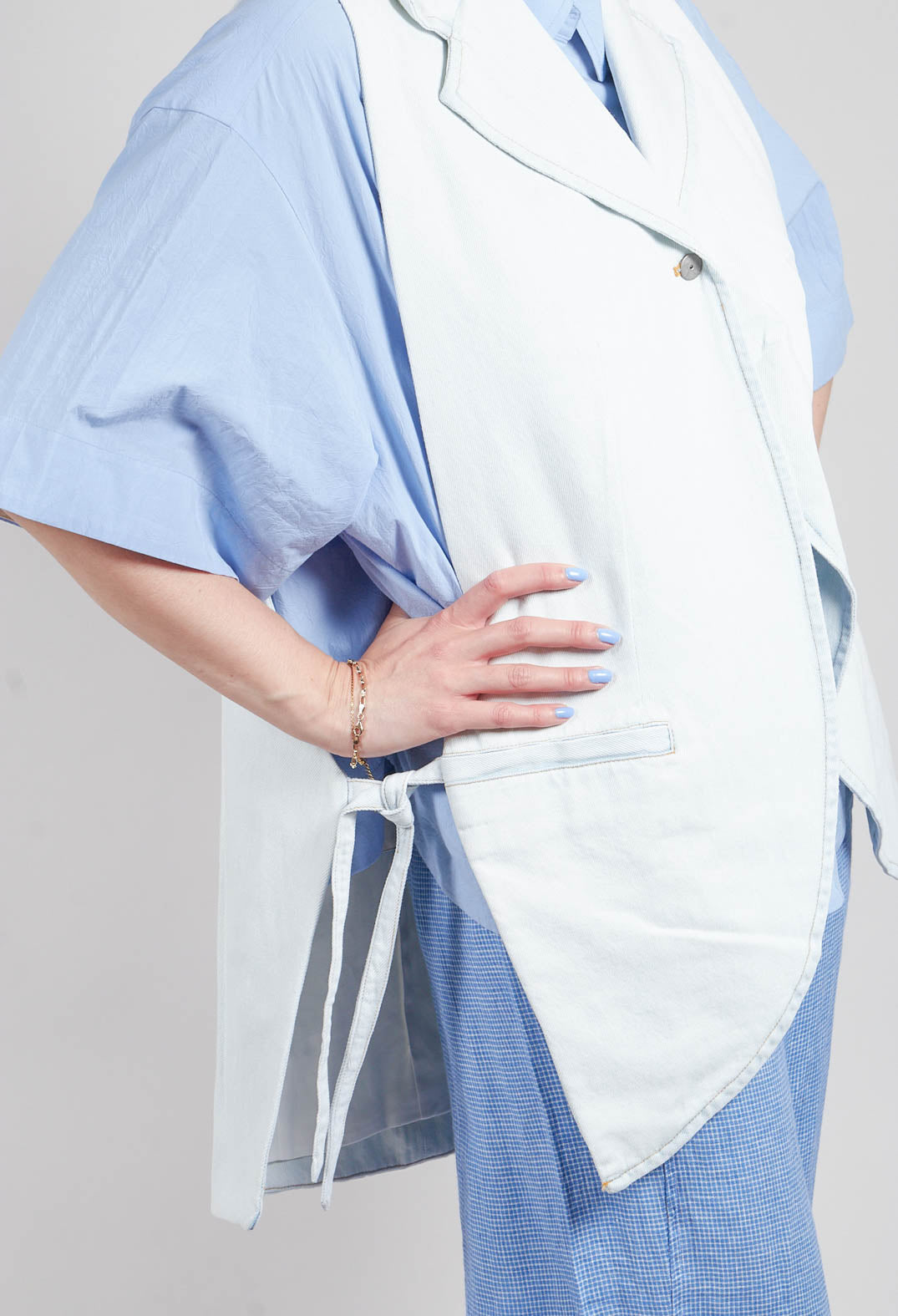 Longline Denim Waistcoat in Bleu Baby