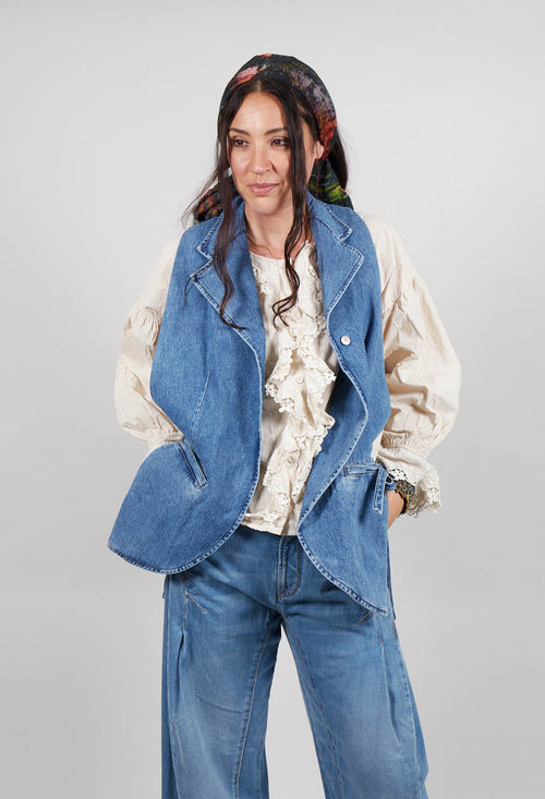 Longline Denim Waistcoat in Celeste