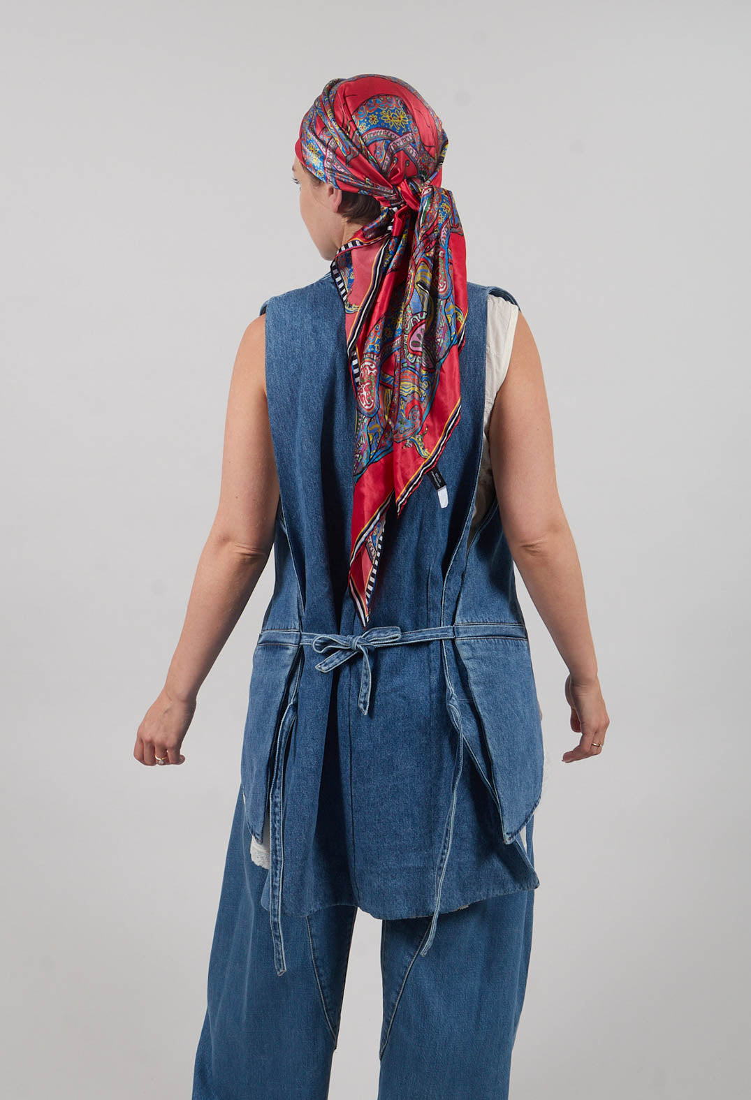 Longline Denim Waistcoat in Celeste