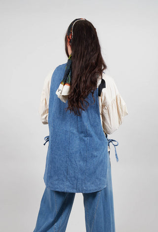 Longline Denim Waistcoat in Celeste
