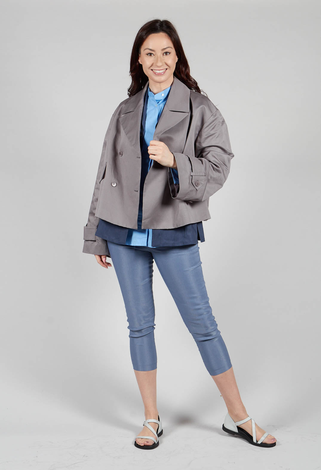 Double Breasted Short Jacket in Acciaio
