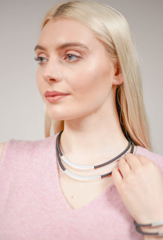 PVC Necklace with Silver Plated Parts in Black