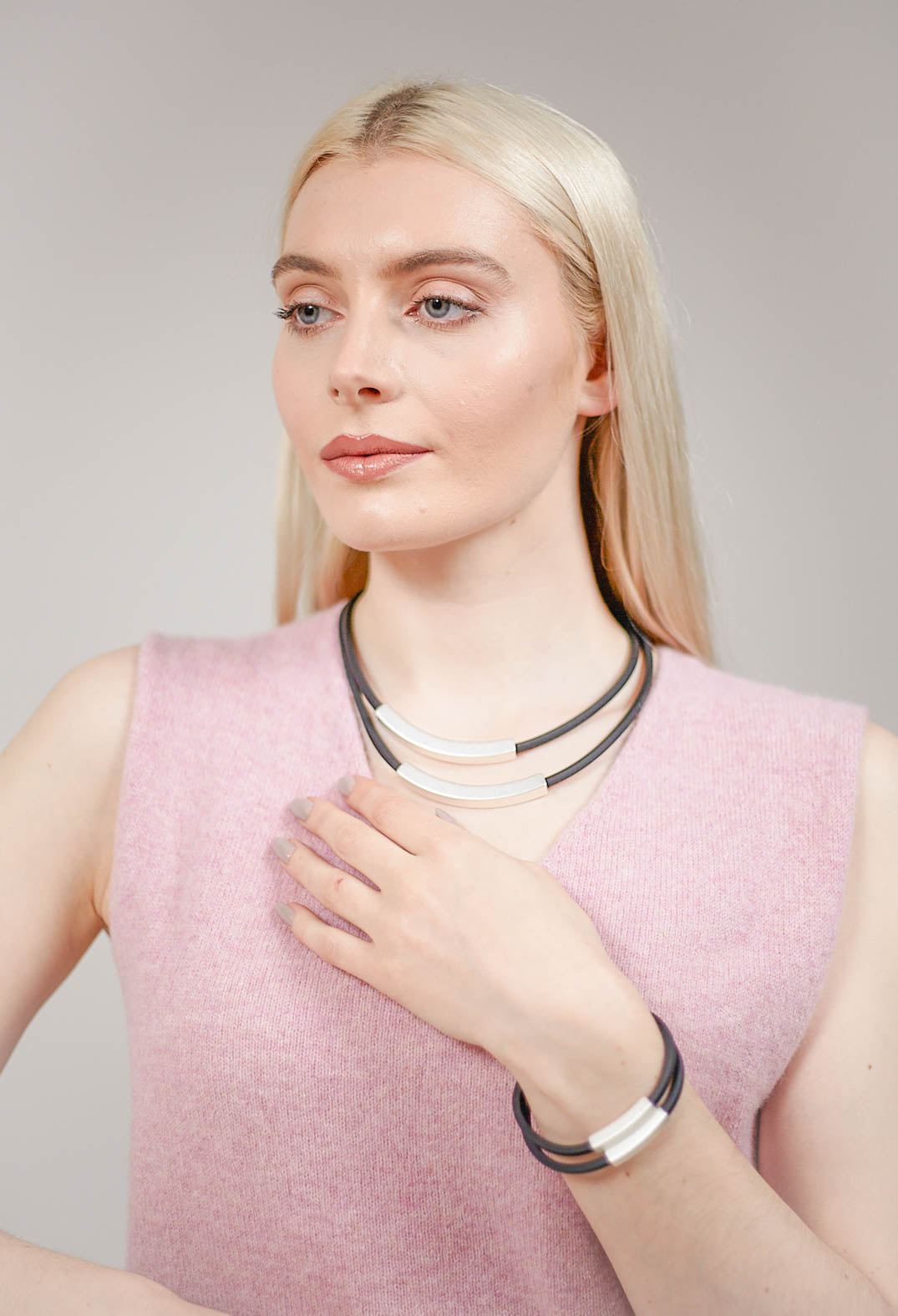 PVC Necklace with Silver Plated Parts in Black