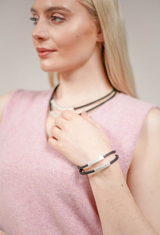 PVC Bracelet with Silver Plated Parts in Black