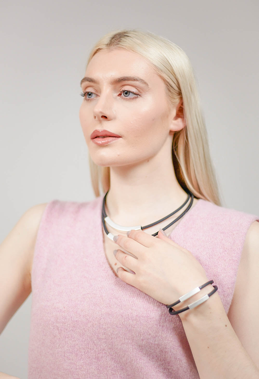 PVC Bracelet with Silver Plated Parts in Black
