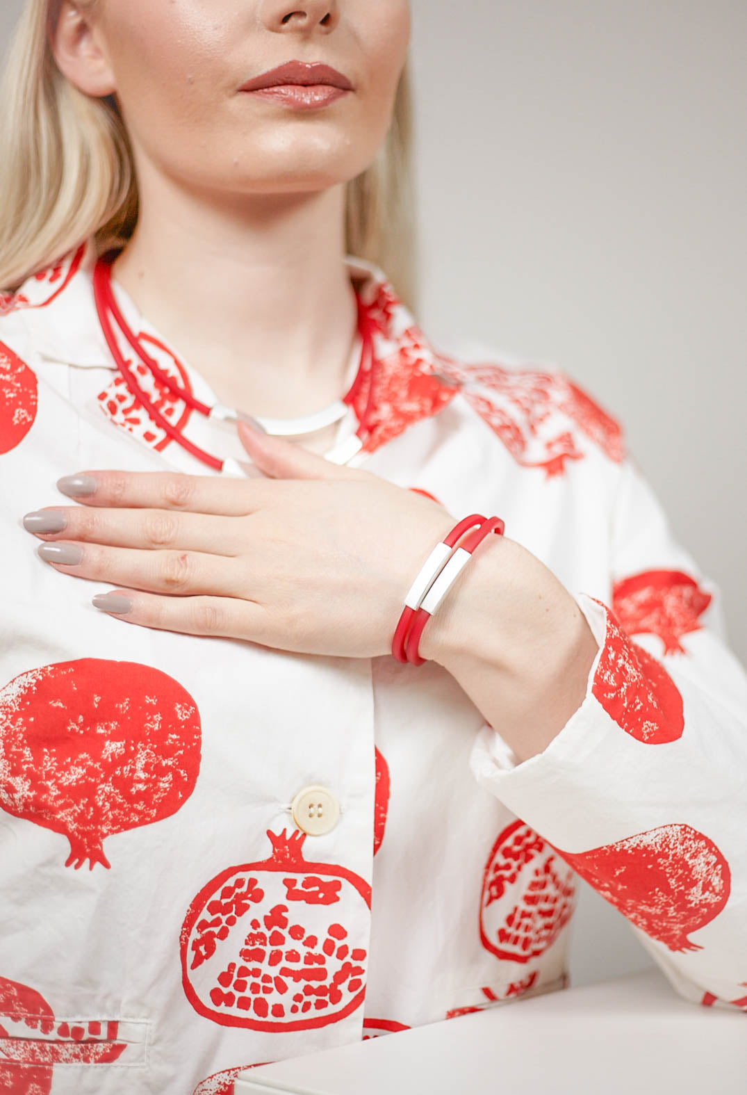 PVC Bracelet with Silver Plated Parts in Red