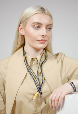 PVC Four Row Necklace with Bi-Coloured Parts in Black