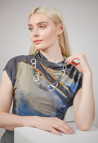 Blackened Link Chain Necklace in Silver Plated