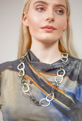 Blackened Link Chain Necklace in Silver Plated