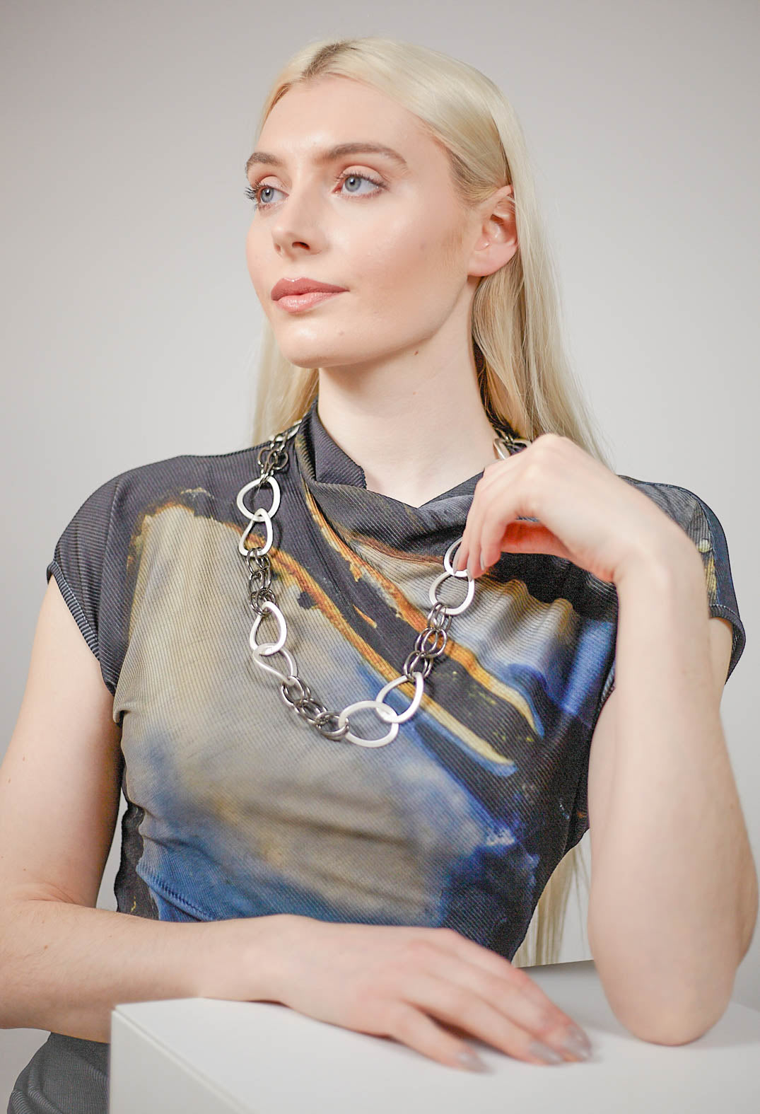 Blackened Link Chain Necklace in Silver Plated