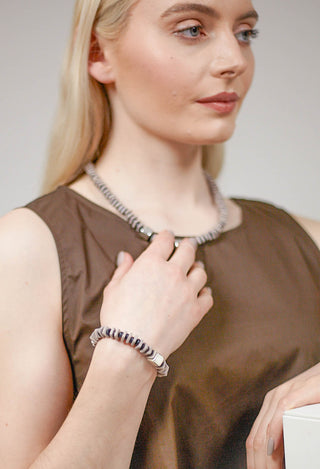 Square Beaded Ceramics Bracelet in Grey Black