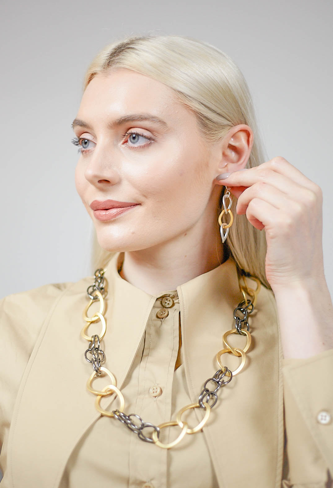 Link Chain Earrings in Bi-Coloured Metal