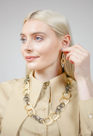 Link Chain Earrings in Bi-Coloured Metal