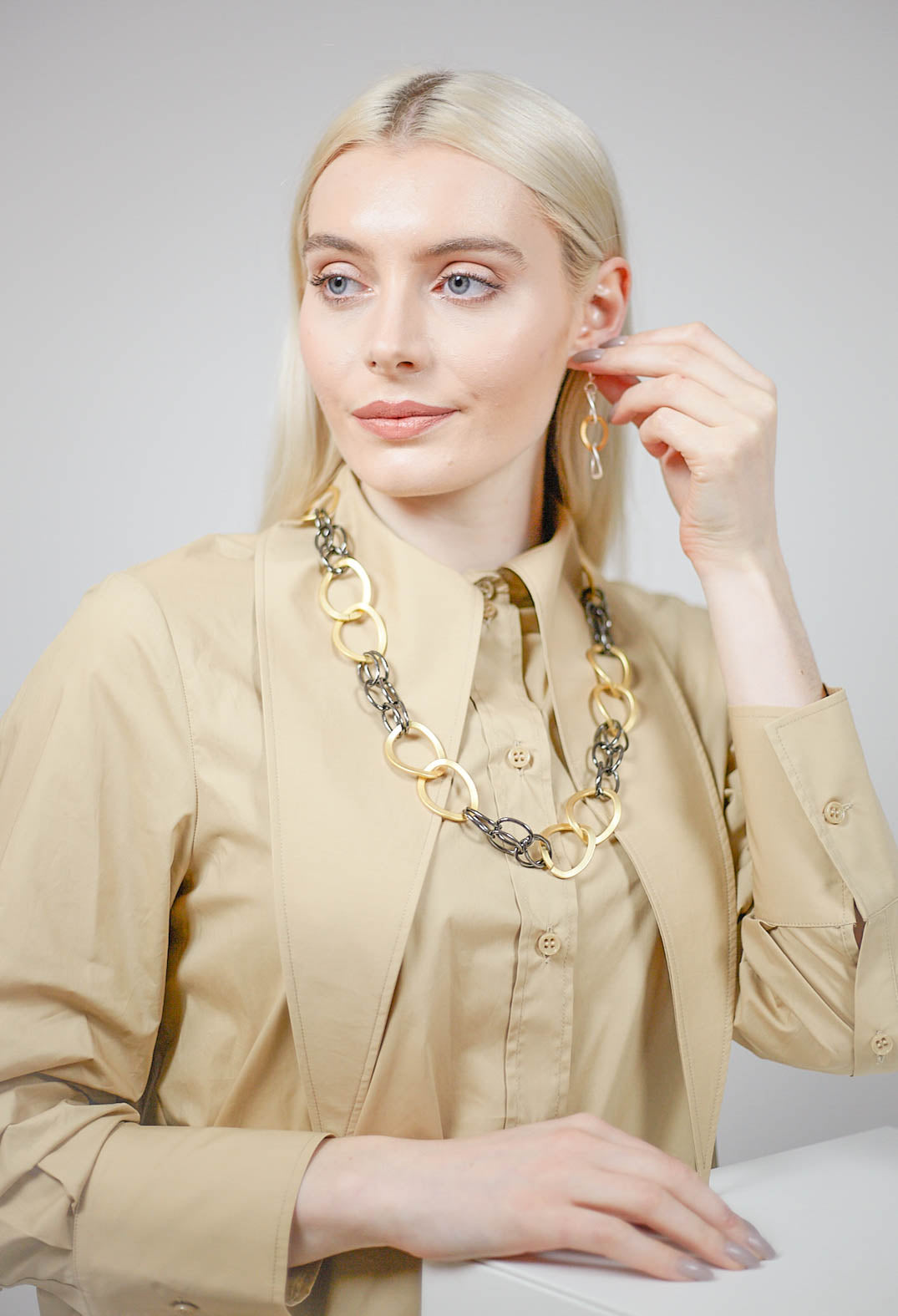 Link Chain Earrings in Bi-Coloured Metal