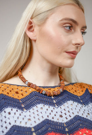 Snail Beaded Ceramics Necklace in Antique Brown