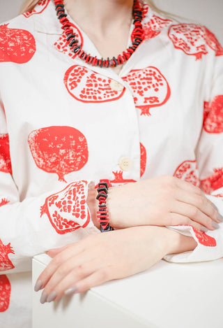 Jagged Ceramics Bracelet in Red Black